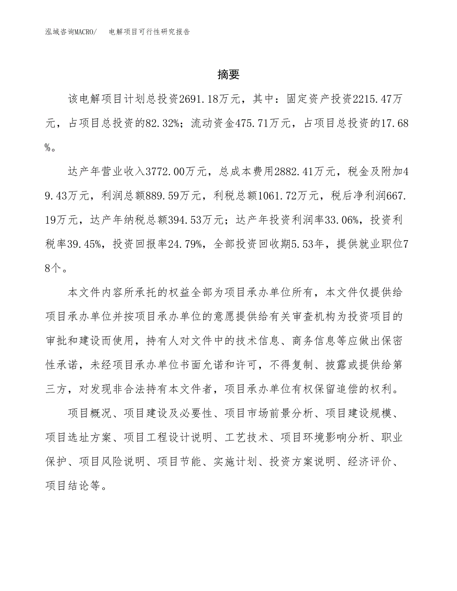 电解项目可行性研究报告（总投资3000万元）（13亩）_第2页