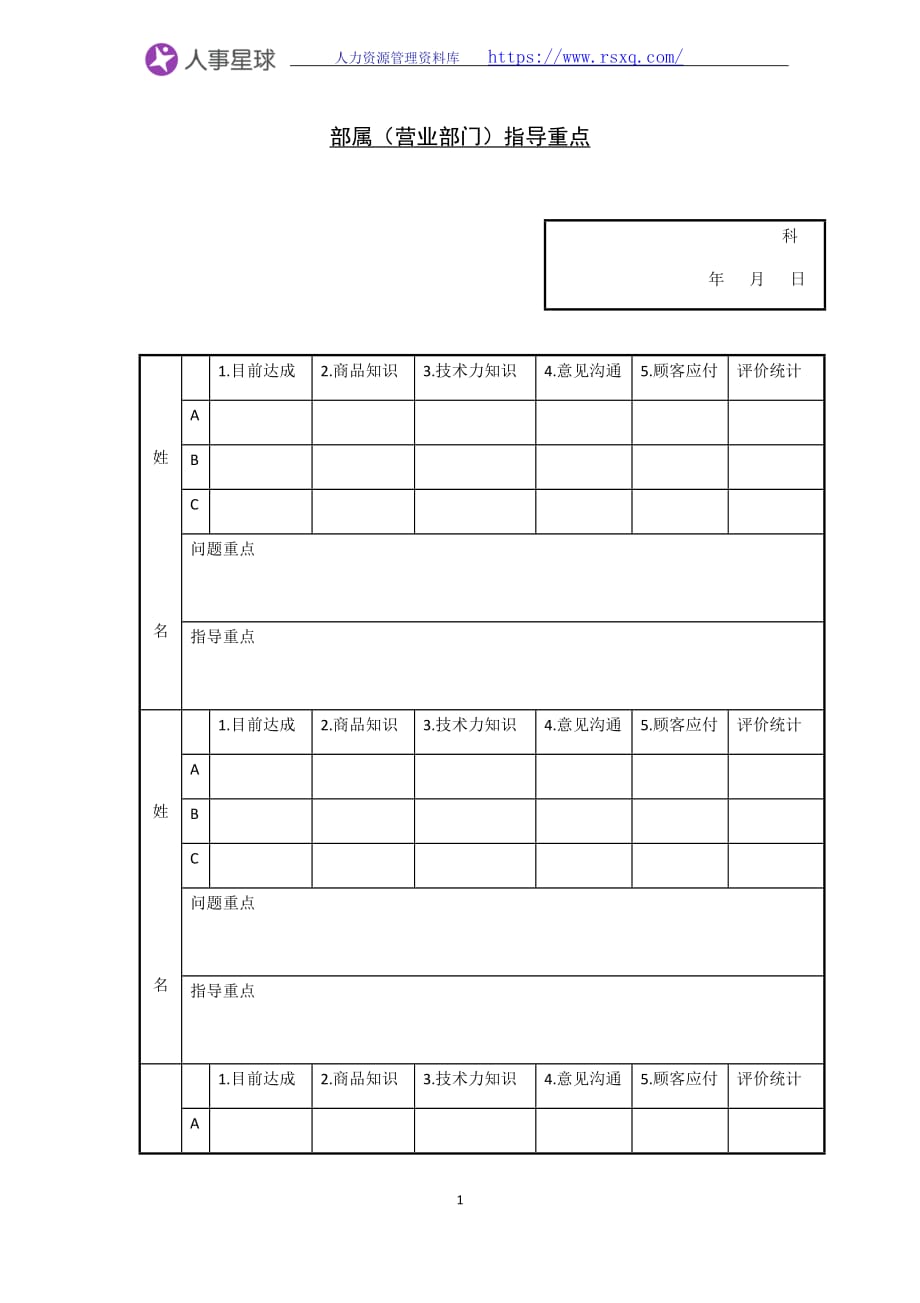 部属（营业部门)培训指导重点_第1页