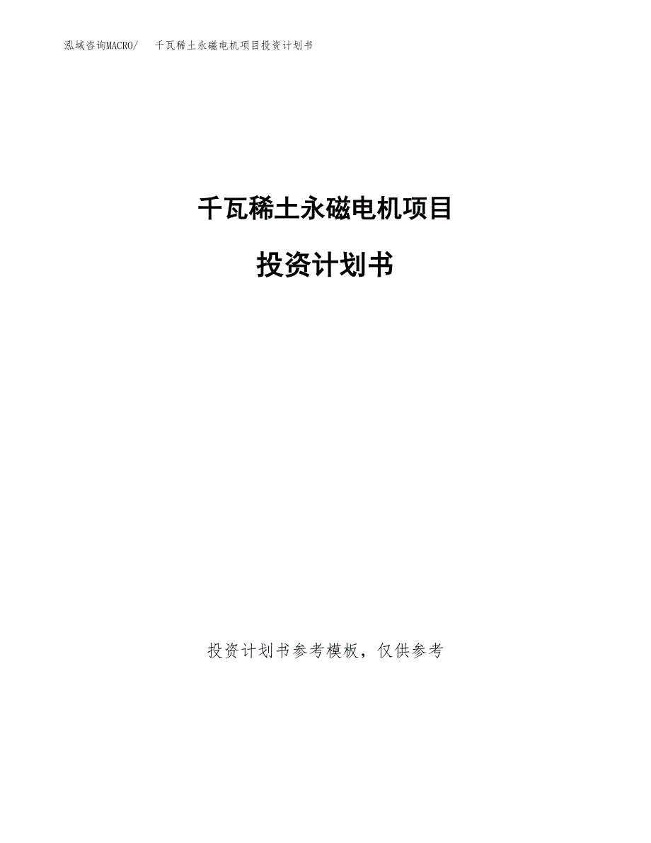 千瓦稀土永磁电机项目投资计划书(招商引资).docx_第1页