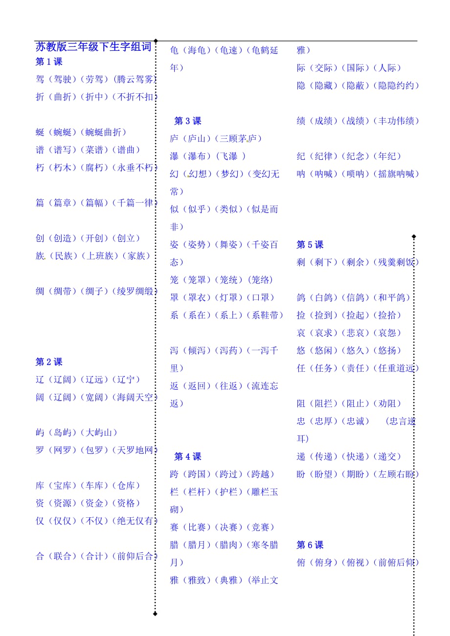 三年级下册语文素材生字组词苏教版_第1页