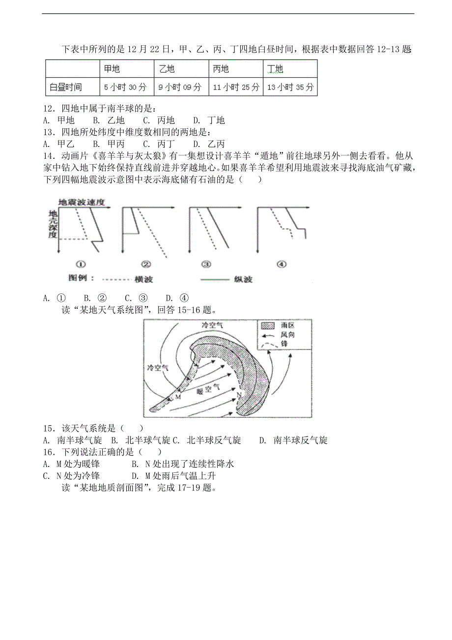 2018届安徽省宿州市汴北三校联考高三（上学期）期中考试地理试题.doc_第3页