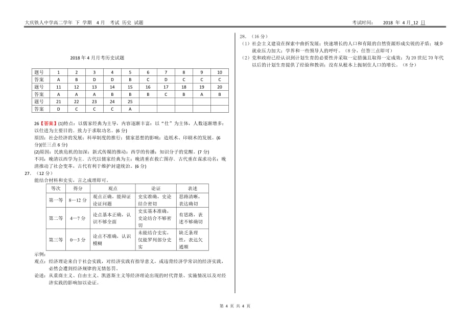 2017-2018年黑龙江大庆高二（下学期）第一次月考历史试题 PDF版.pdf_第4页