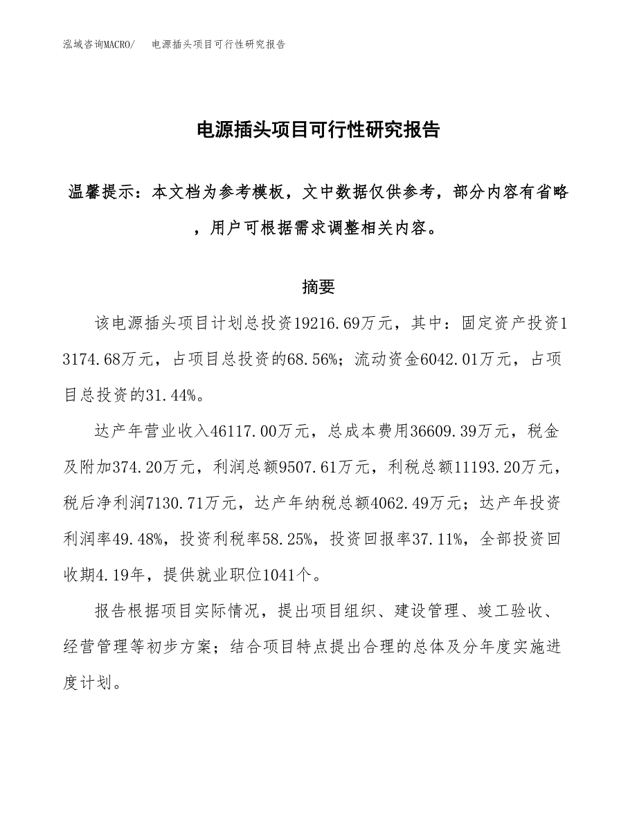 电源插头项目可行性研究报告范本大纲.docx_第1页