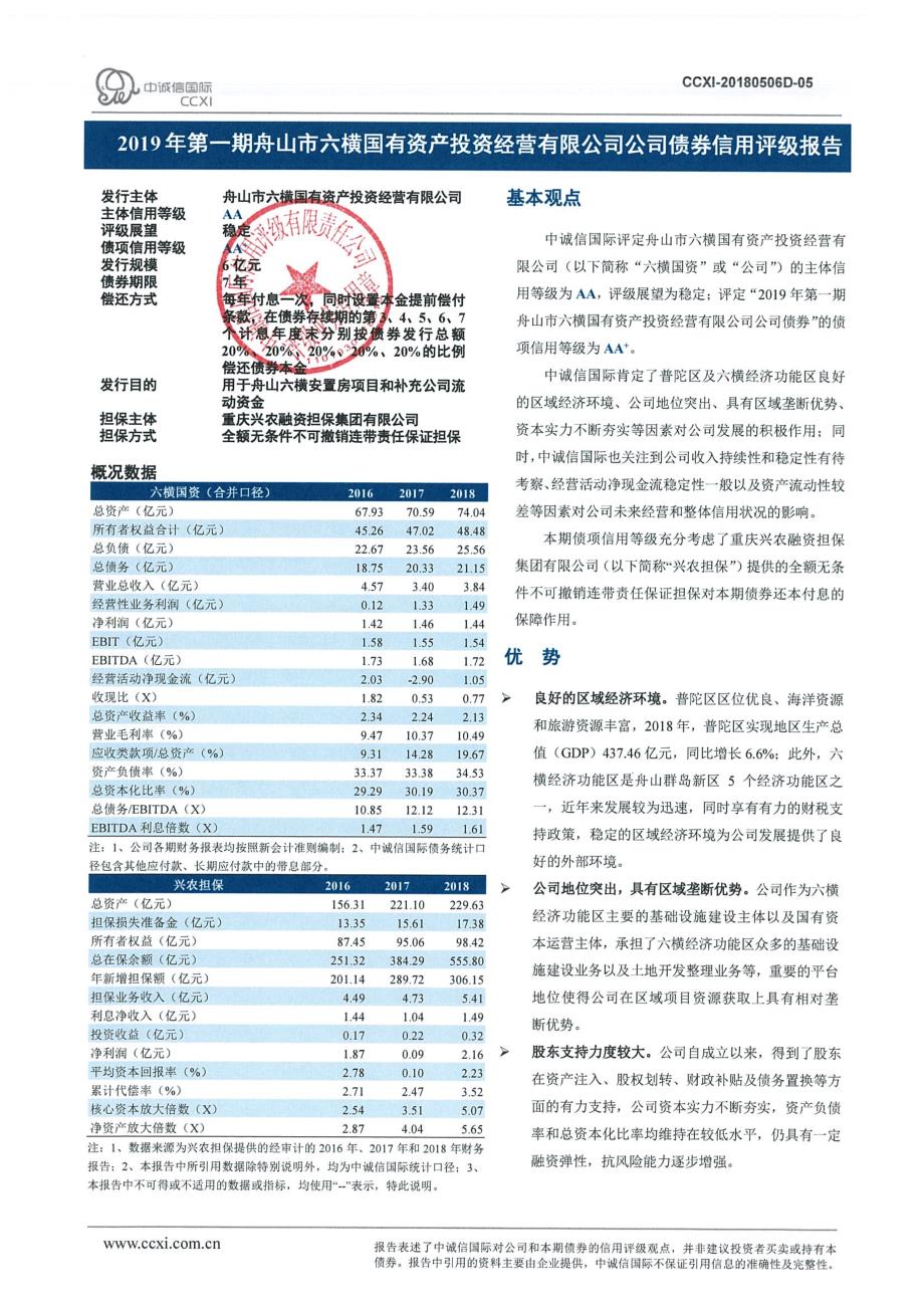 2019年第一期舟山市六横国有资产投资经营有限公司公司债券评级报告_第2页