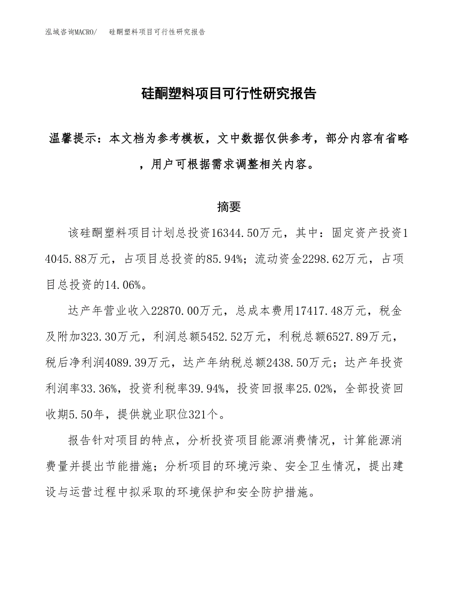 硅酮塑料项目可行性研究报告范本大纲.docx_第1页