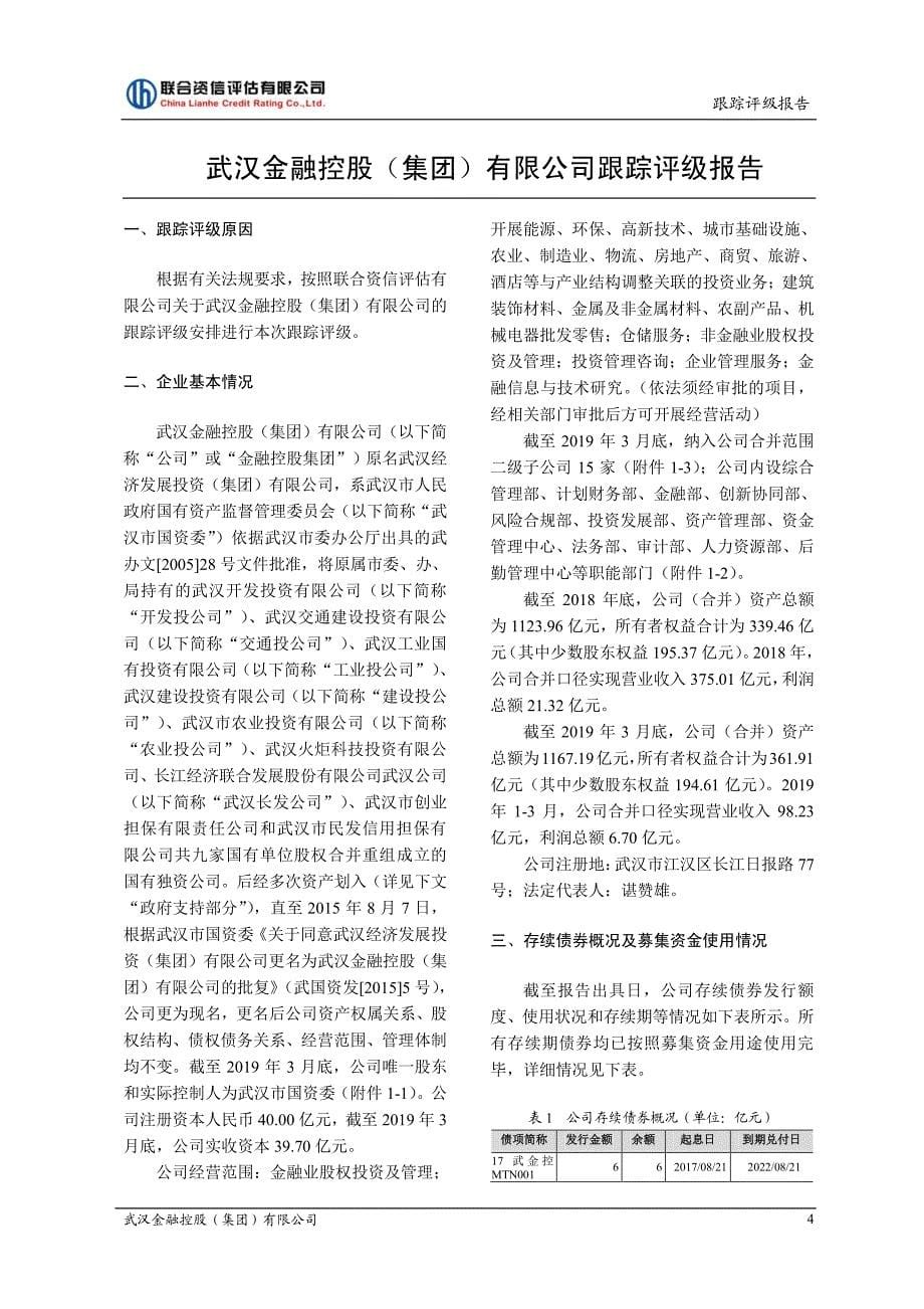 武汉金融控股(集团)有限公司2019年主体信用评级报告及跟踪评级_第5页
