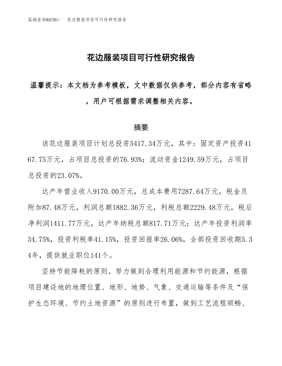 花边服装项目可行性研究报告范本大纲.docx_第1页