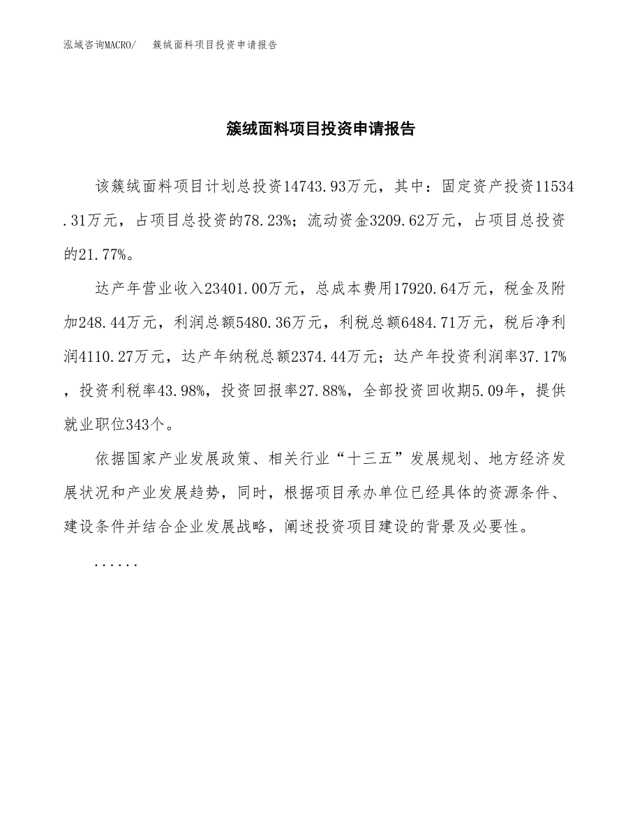 簇绒面料项目投资申请报告模板.docx_第2页