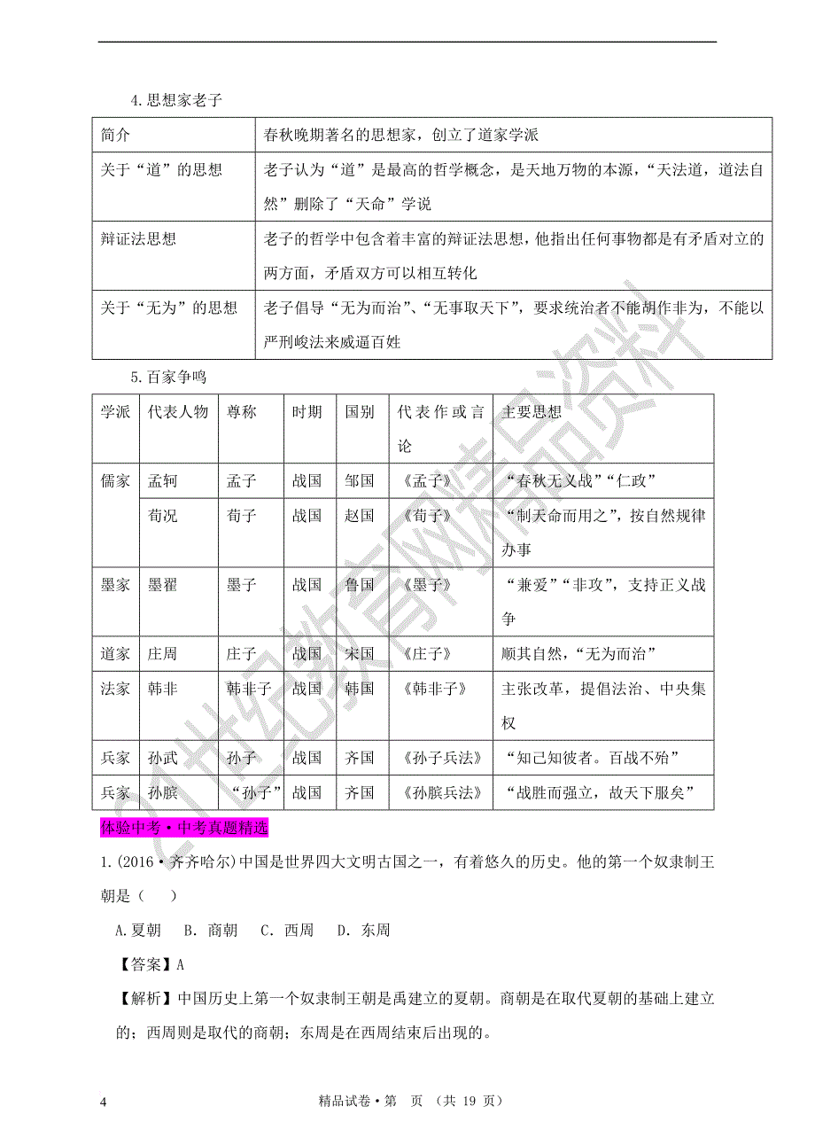 中考历史 专题复习二 国家的产生和社会的变革知识梳理+练习_第4页