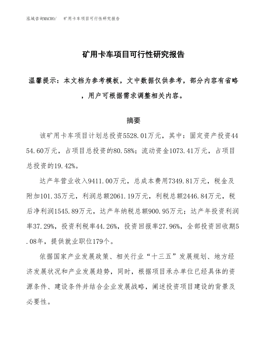 矿用卡车项目可行性研究报告范本大纲.docx_第1页