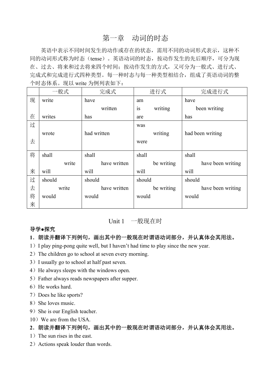 时态+简单句五种基本句型总结_第1页