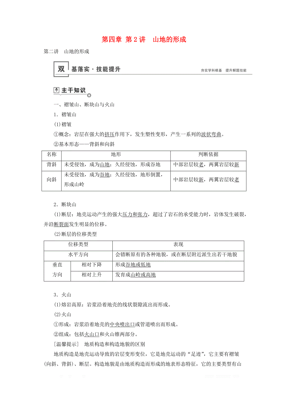 山东专用2020高考地理总复习第四章第2讲山地的形成讲义_第1页