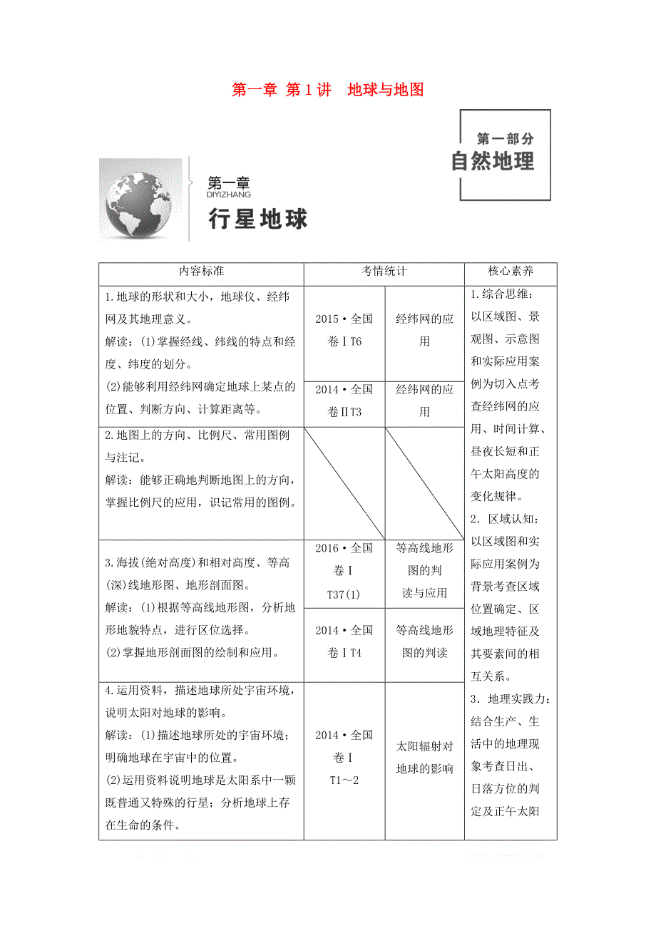 山东专用2020高考地理总复习第一章第1讲地球与地图讲义_第1页