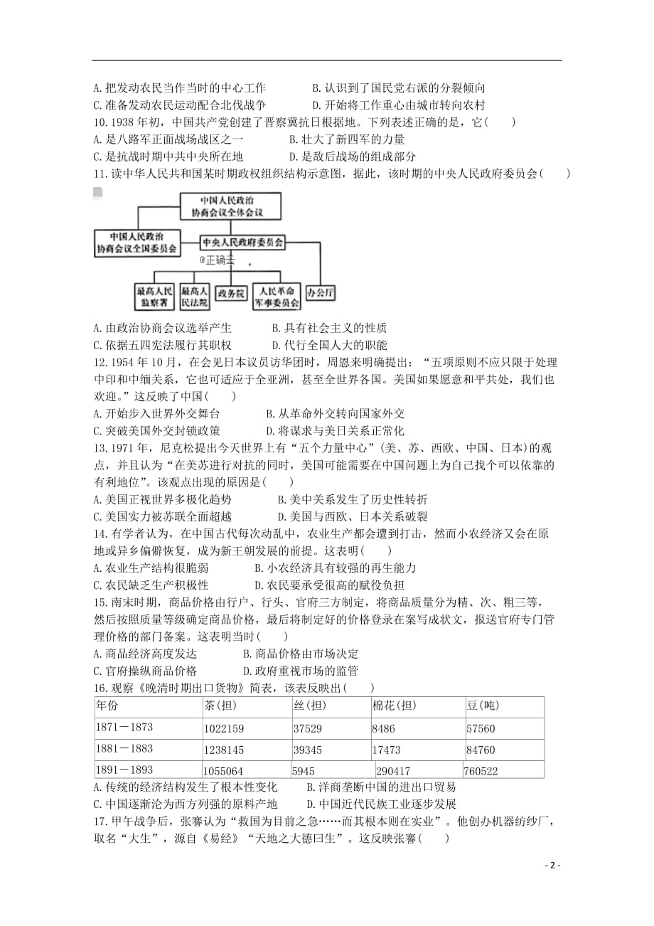 河南省鲁山县第一高级中学2019_2020学年高二历史上学期开学考试试题_第2页