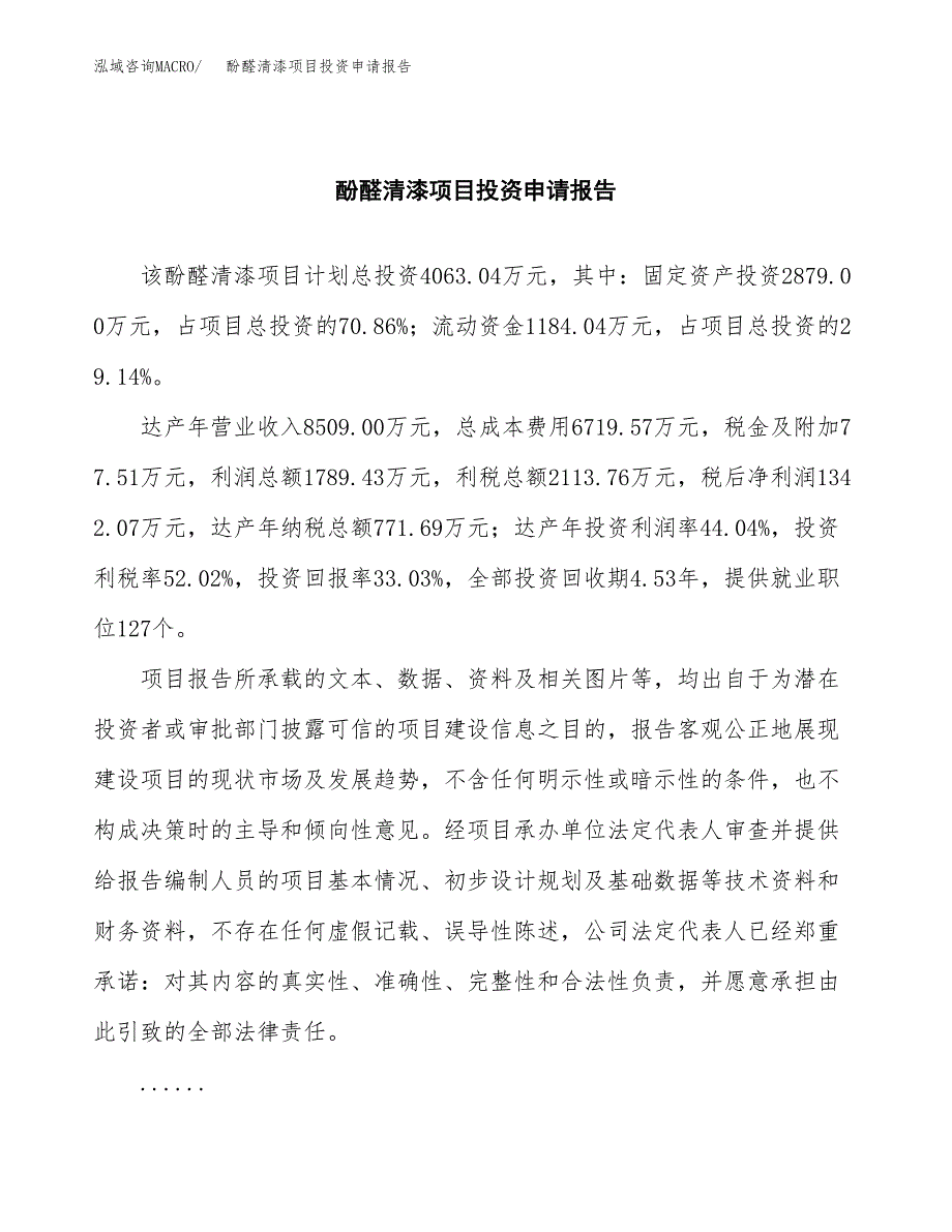 酚醛清漆项目投资申请报告模板.doc_第2页