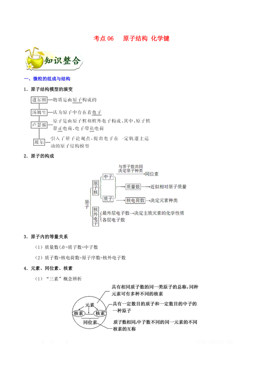 备战2020年高考化学考点一遍过06原子结构化学键_第1页