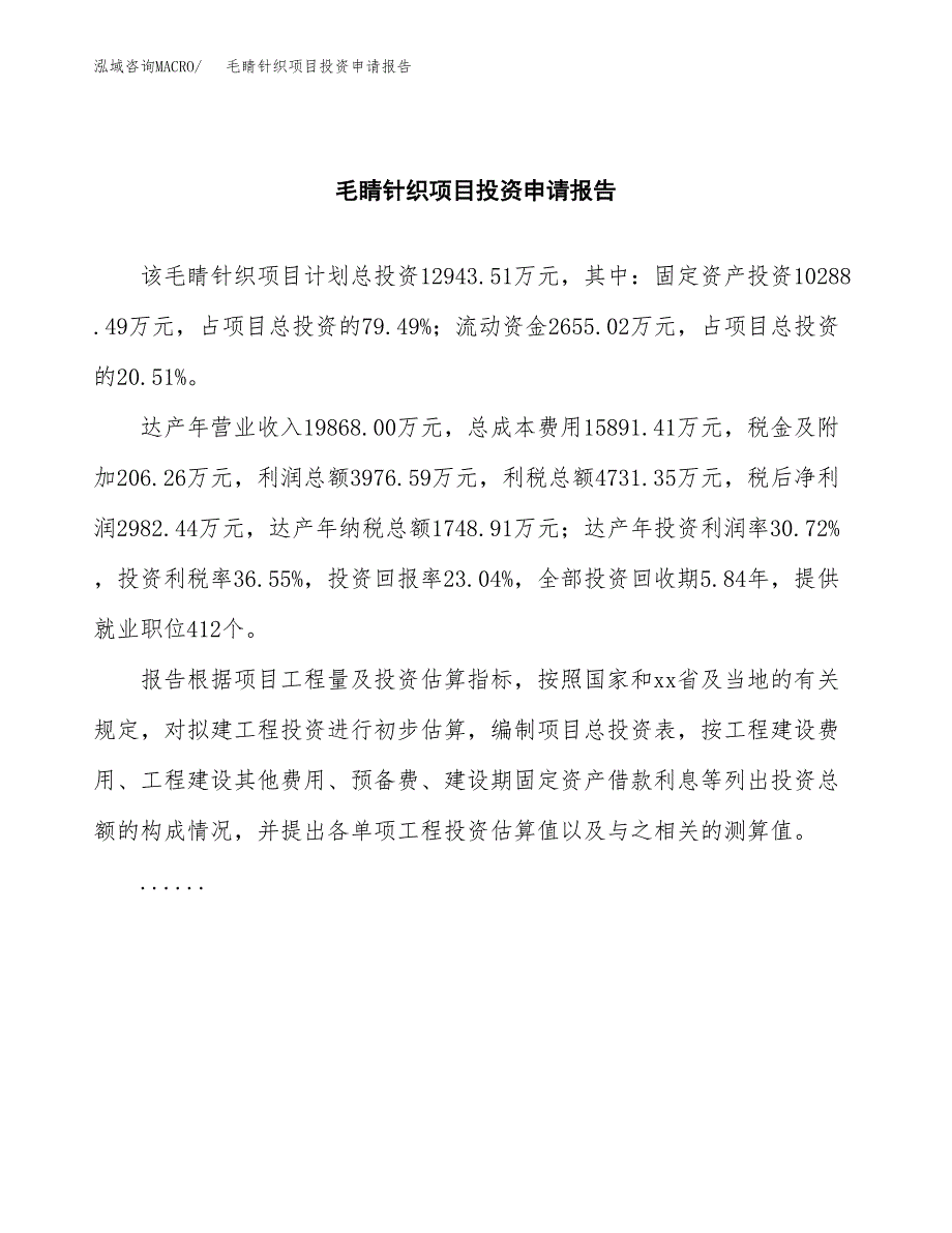 毛睛针织项目投资申请报告模板.docx_第2页