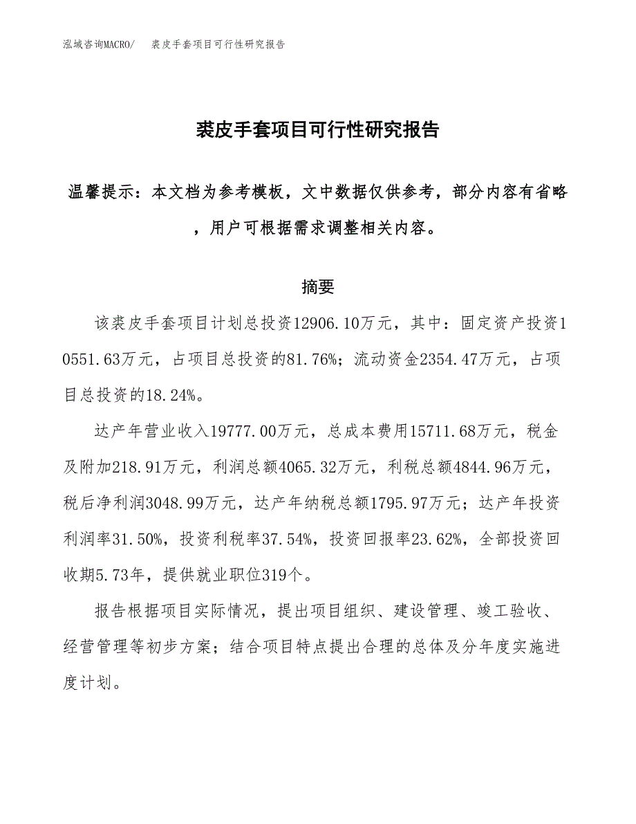 裘皮手套项目可行性研究报告范本大纲.docx_第1页