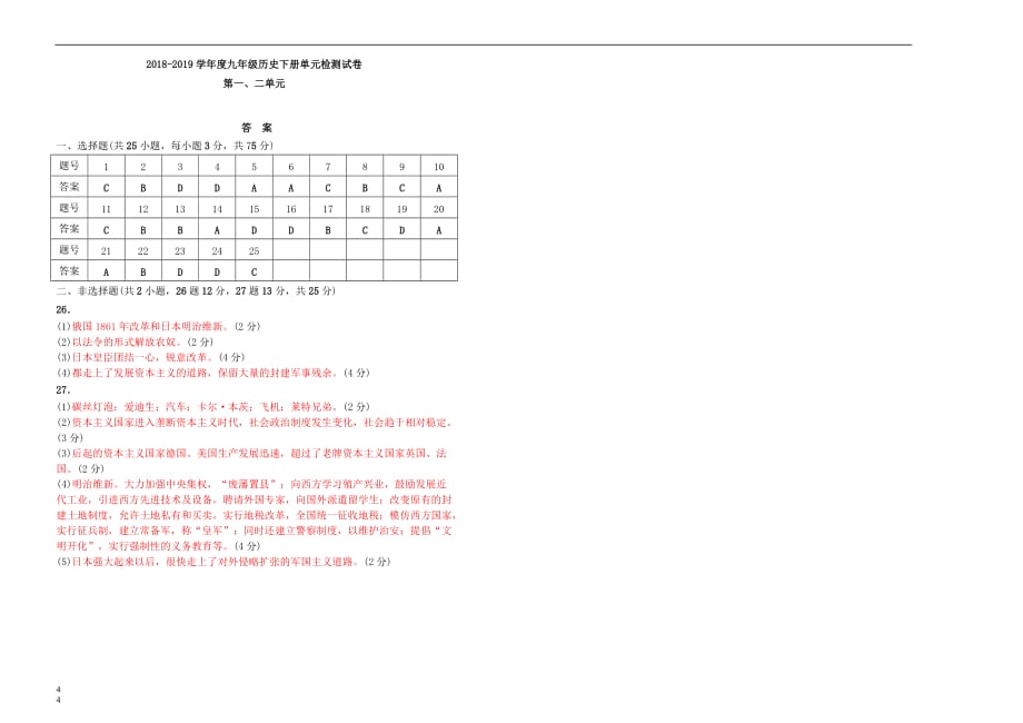 九年级历史下册 第1、2单元 测试题 新人教版(同名8126)_第4页