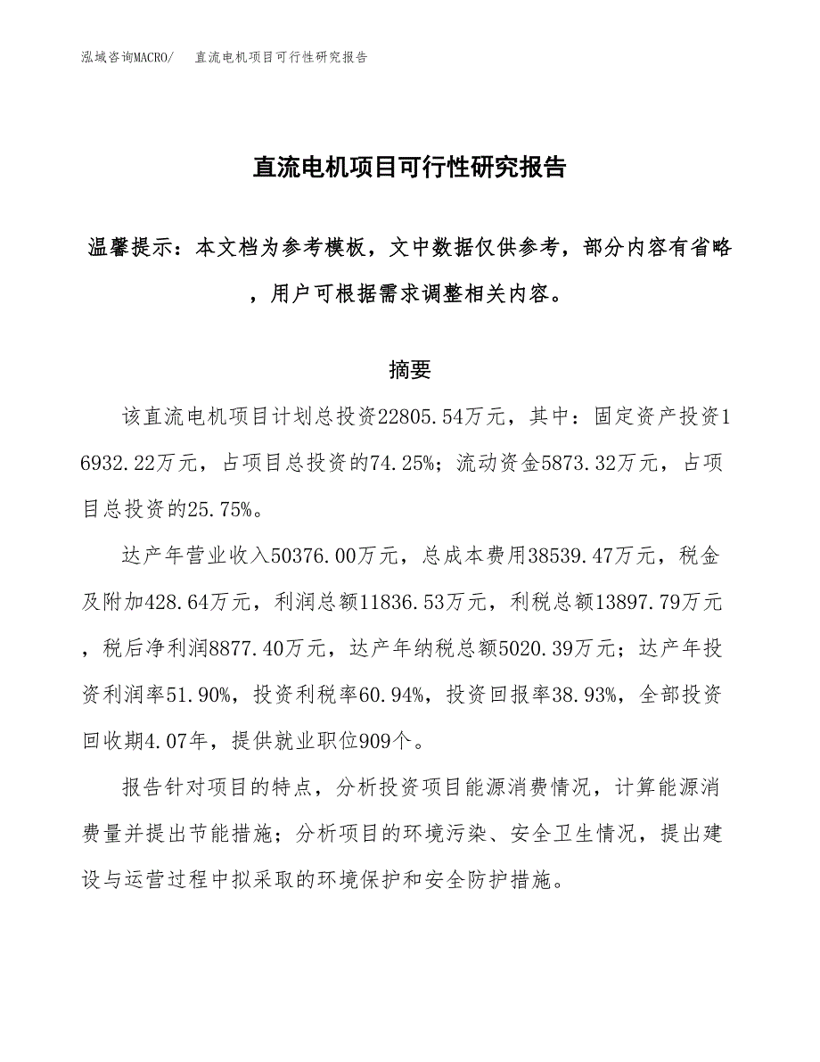 直流电机项目可行性研究报告范本大纲.docx_第1页