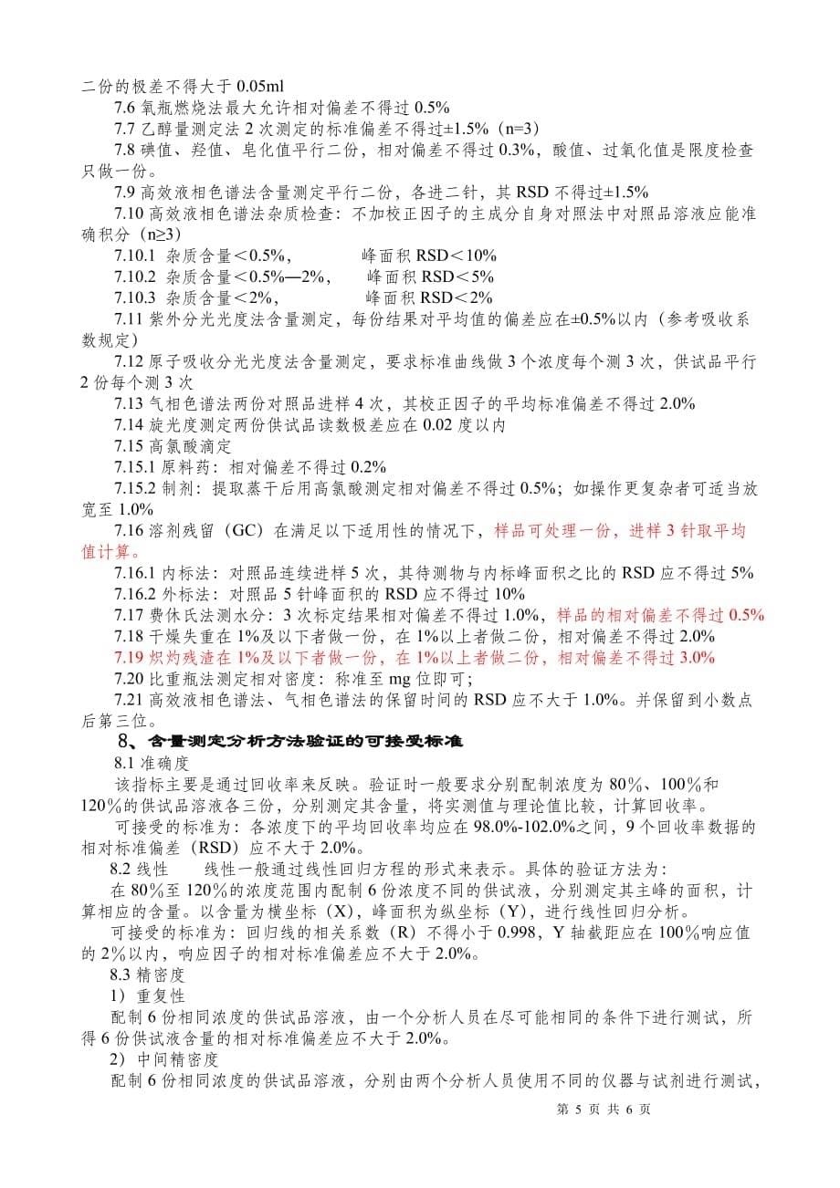 药物分析数据记录运算及可接受偏差范围_第5页