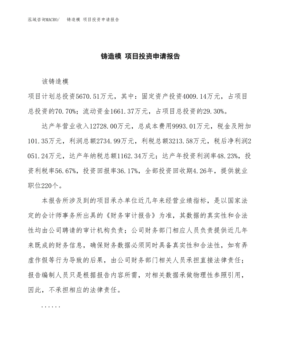 铸造模 项目投资申请报告模板.docx_第2页