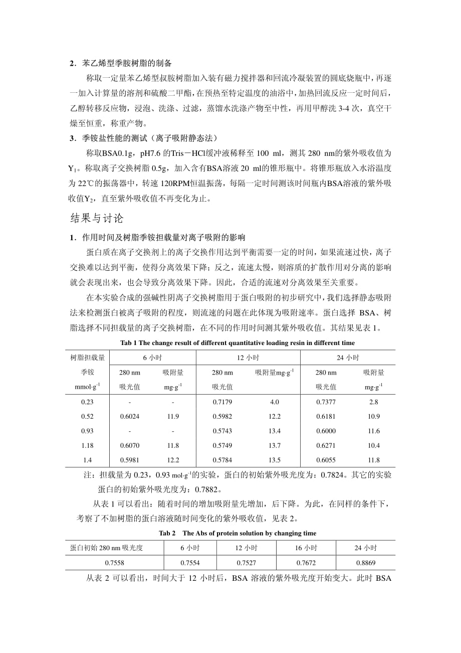 新型季铵化聚苯乙烯树脂的制备和蛋白吸附性能研究_第2页