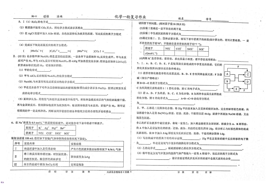 高三化学一轮复习考前综合1_第4页