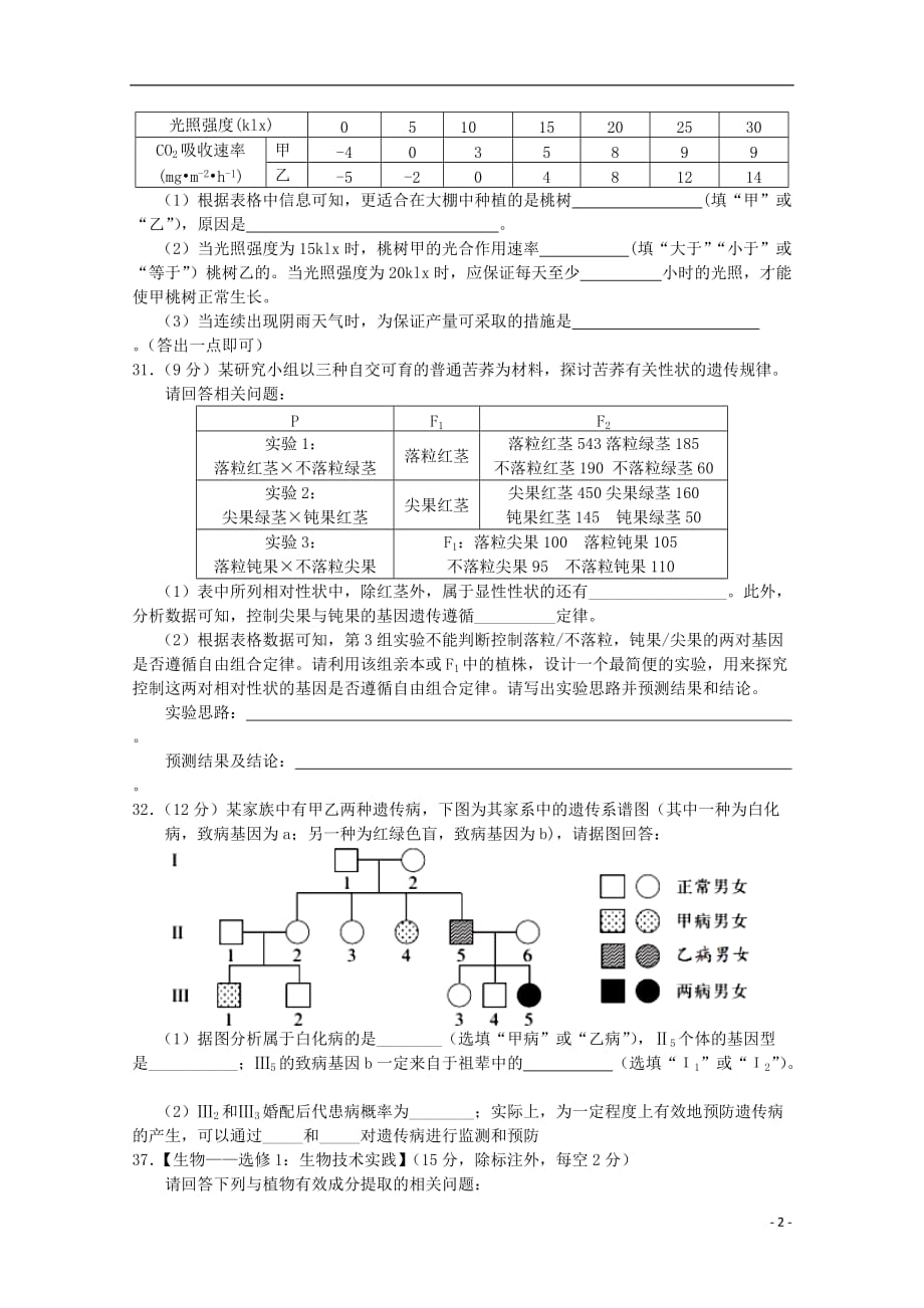 广西2020届高三生物9月月考试题_第2页