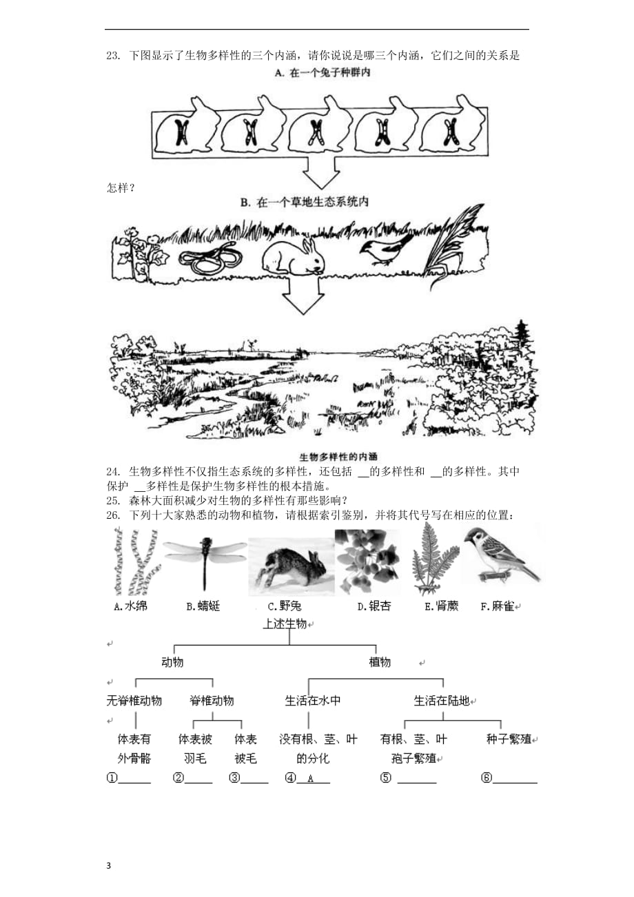 八年级生物下册第6单元 第2章生物多样性及保护单元综合测试 （新版）济南版_第3页