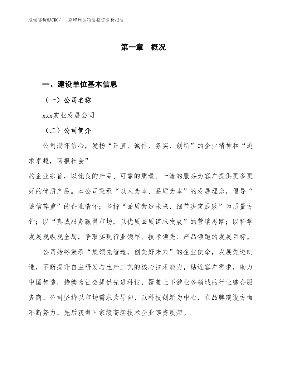 彩印制品项目投资分析报告（投融资报告）.docx_第1页