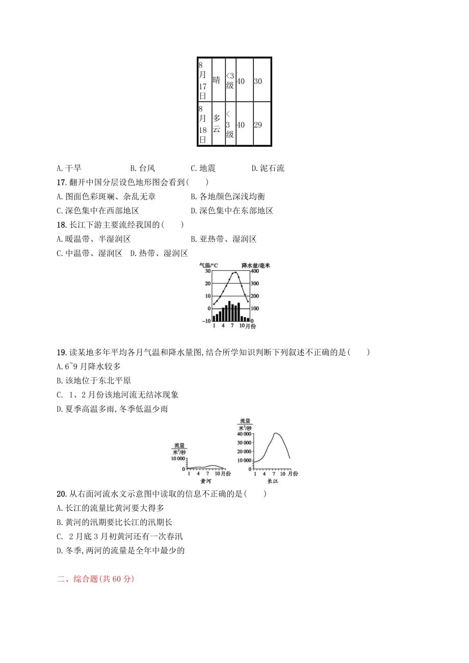 八年级地理上册 第二章 中国的自然环境测评 （新版）新人教版(同名2784)_第4页