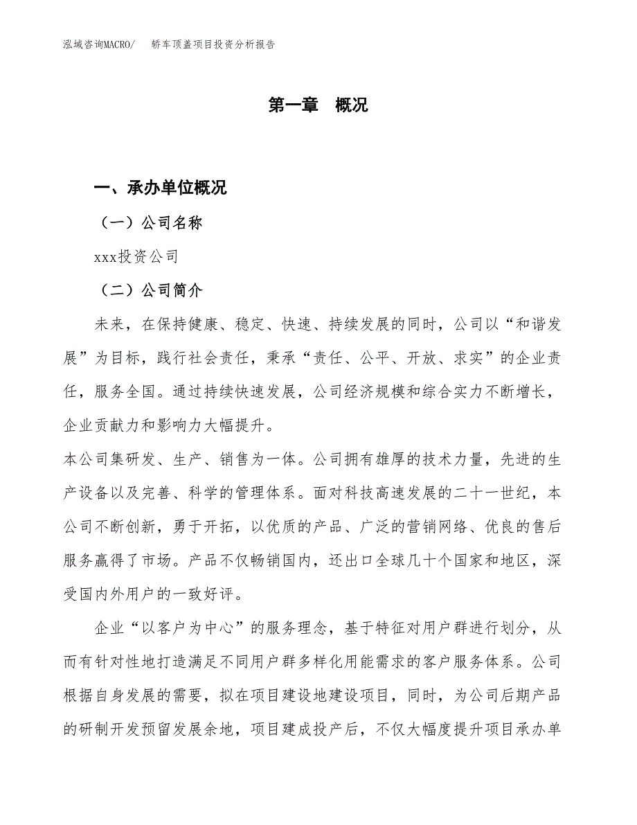 轿车顶盖项目投资分析报告（投融资报告）.docx_第1页