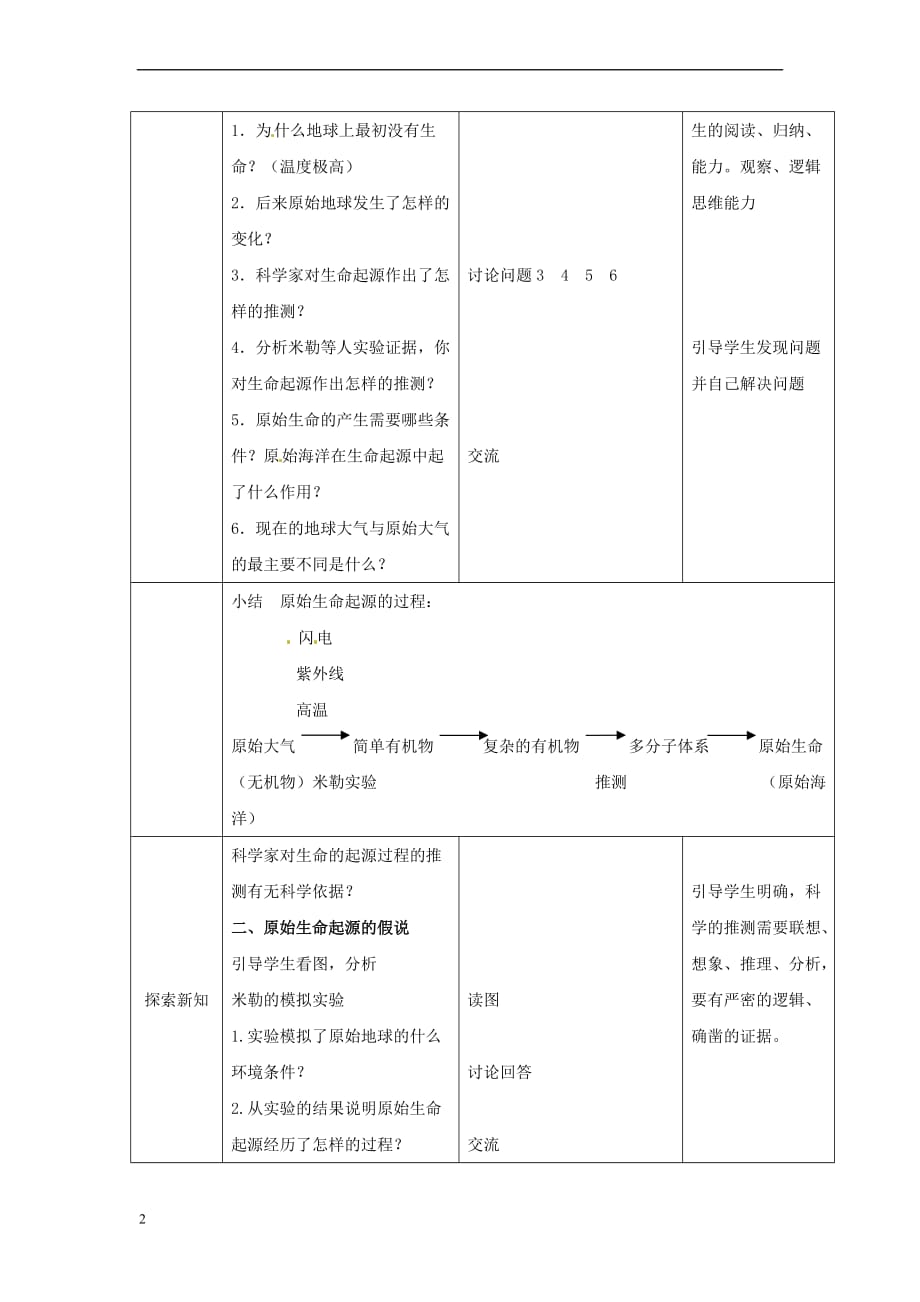 八年级生物下册第7单元 生命的延续与进化 第23章 第1节《生命的起源》教案2 （新版）苏科版_第2页