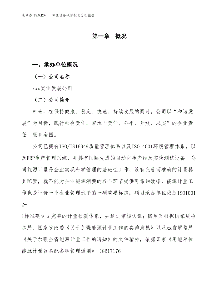 冲压设备项目投资分析报告（投融资报告）.docx_第1页