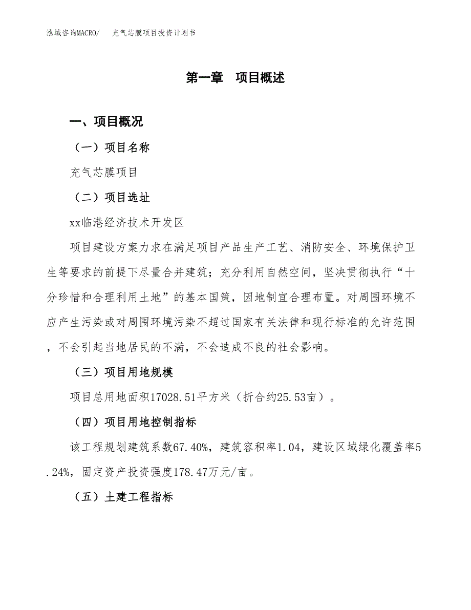 充气芯膜项目投资计划书(融资报告).docx_第1页