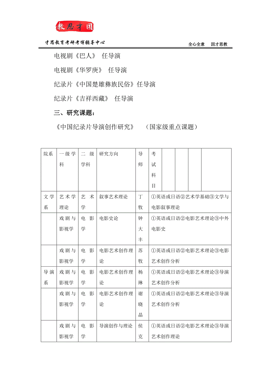 2016北京电影学院声音学院戏剧影视学考博初试科目及参考书辅导(附导师简介)_第2页