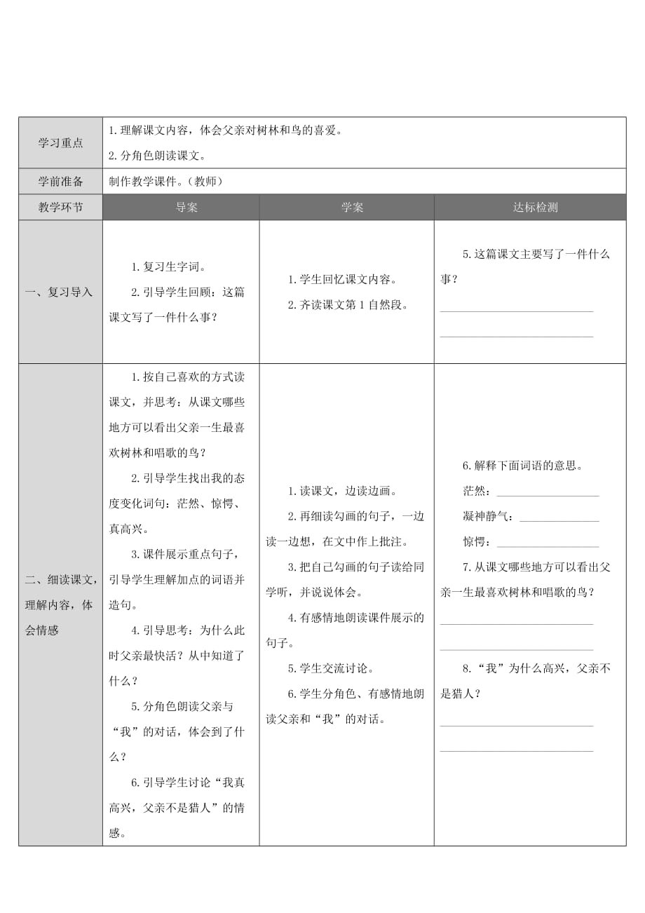 三年级语文上册第7单元 22 父亲、树林和鸟教案 新人教版_第3页