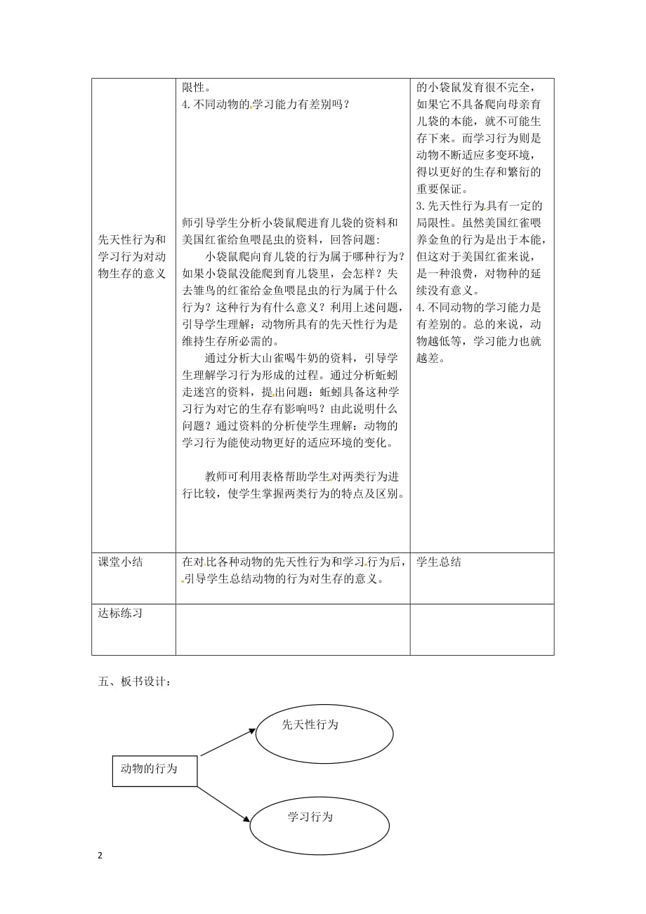 八年级生物上册第五单元 第二章 第二节《先天性行为和学习行为》教案 （新版）新人教版_第2页