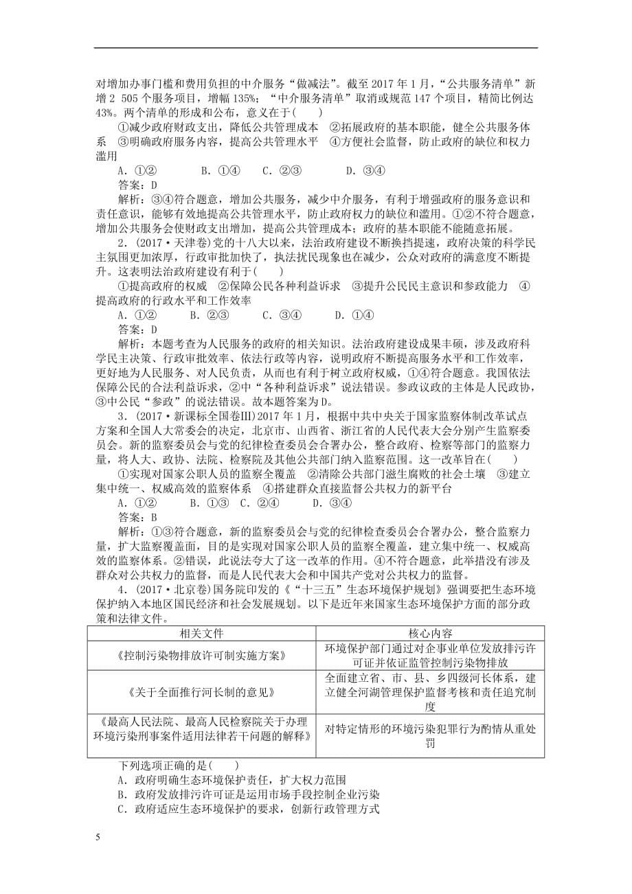 全程训练2019年高考政治一轮复习课练15 我国政府受人民的监督_第5页