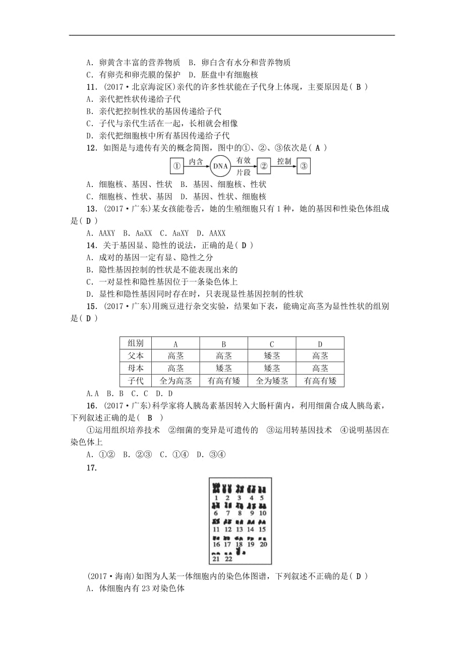 八年级生物下册期中测试题 （新版）新人教版_第2页