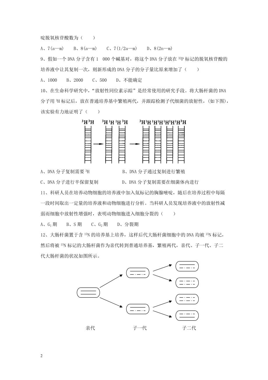云南省峨山彝族自治县高中生物 第三章 基因的本质 3.3《DNA的复制》习题 新人教版必修2_第2页