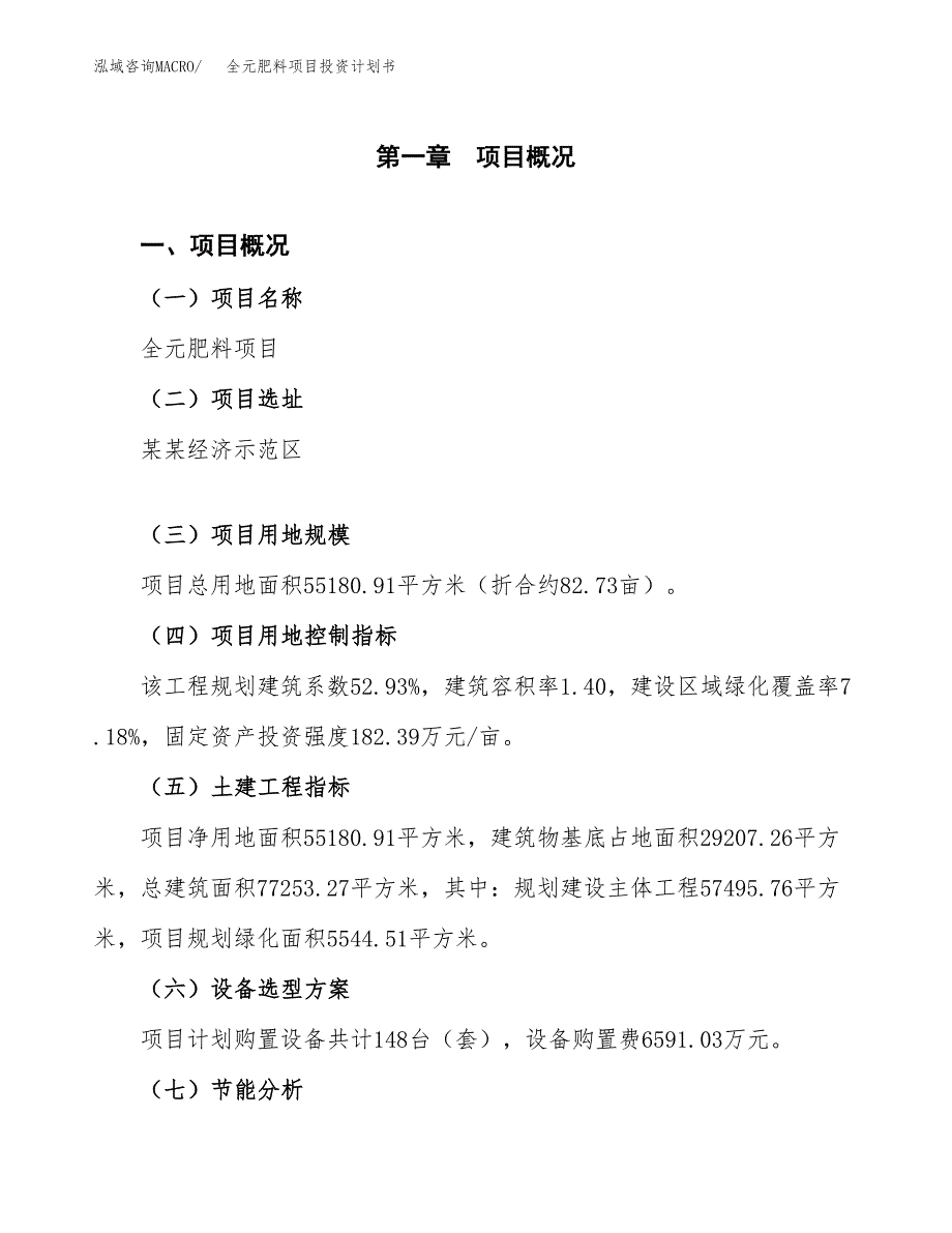 全元肥料项目投资计划书(融资报告).docx_第1页