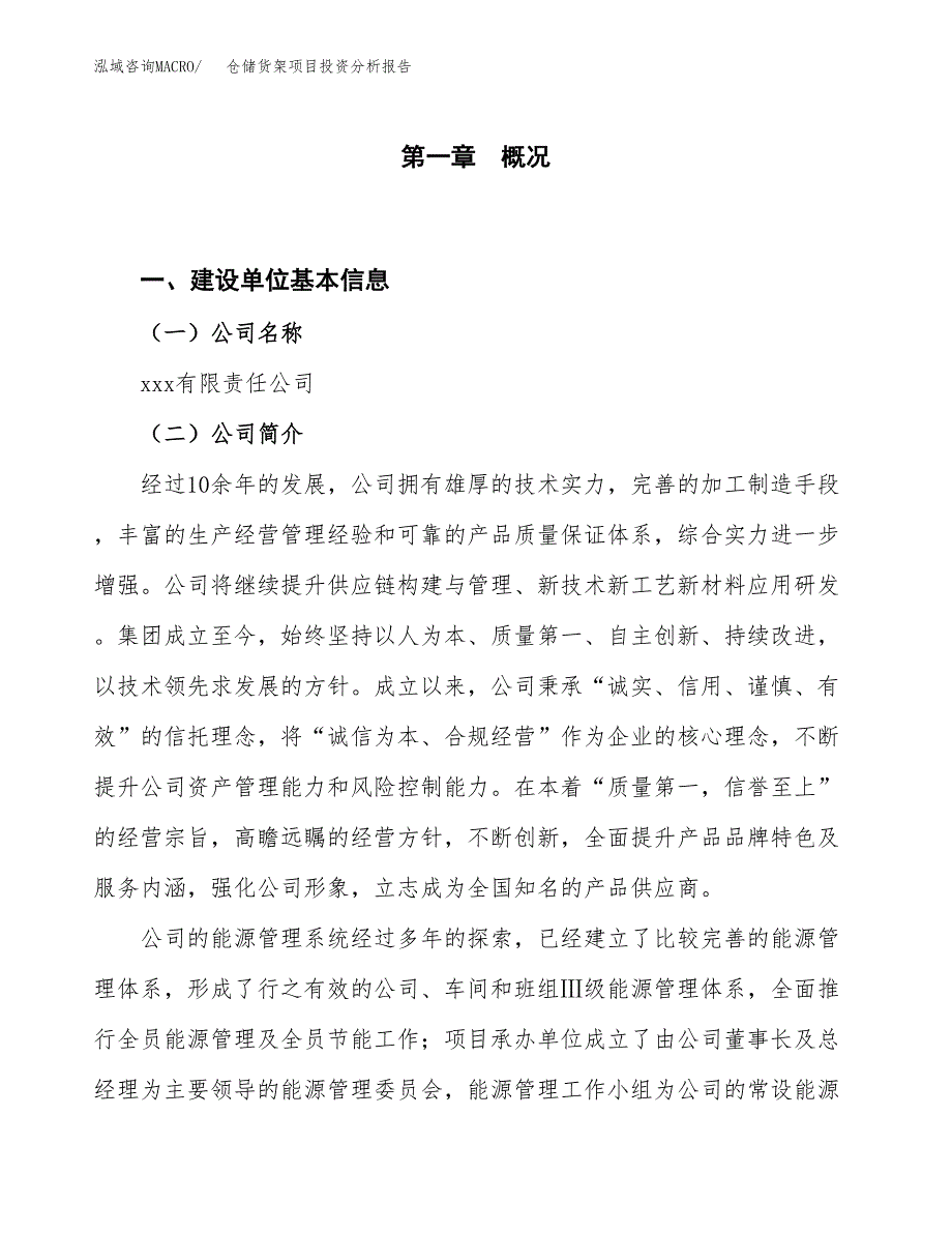 仓储货架项目投资分析报告（投融资报告）.docx_第1页