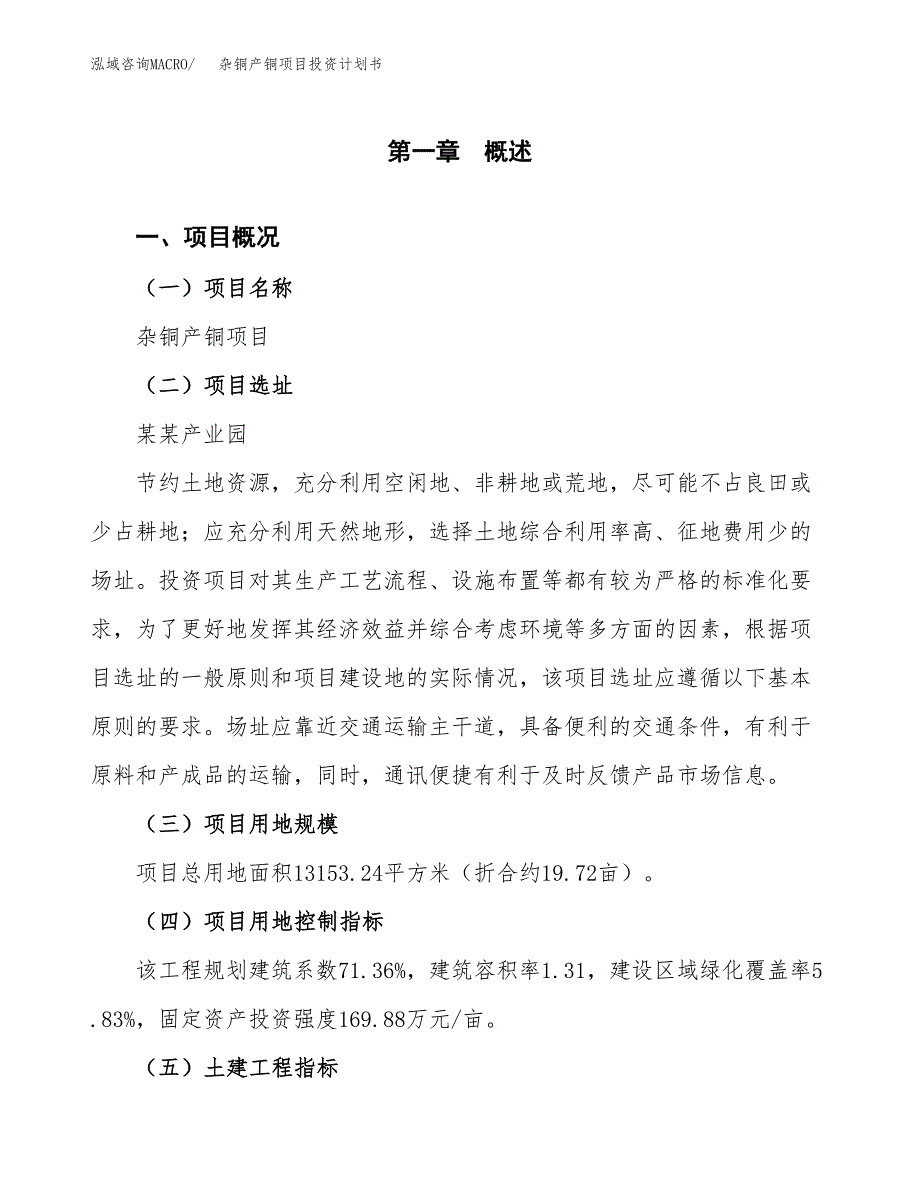 杂铜产铜项目投资计划书(融资报告).docx_第1页