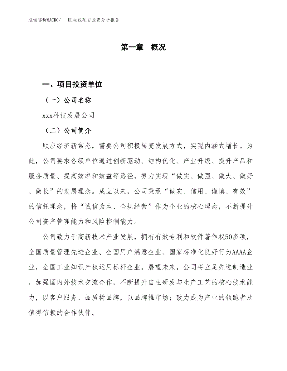 UL电线项目投资分析报告（投融资报告）.docx_第1页