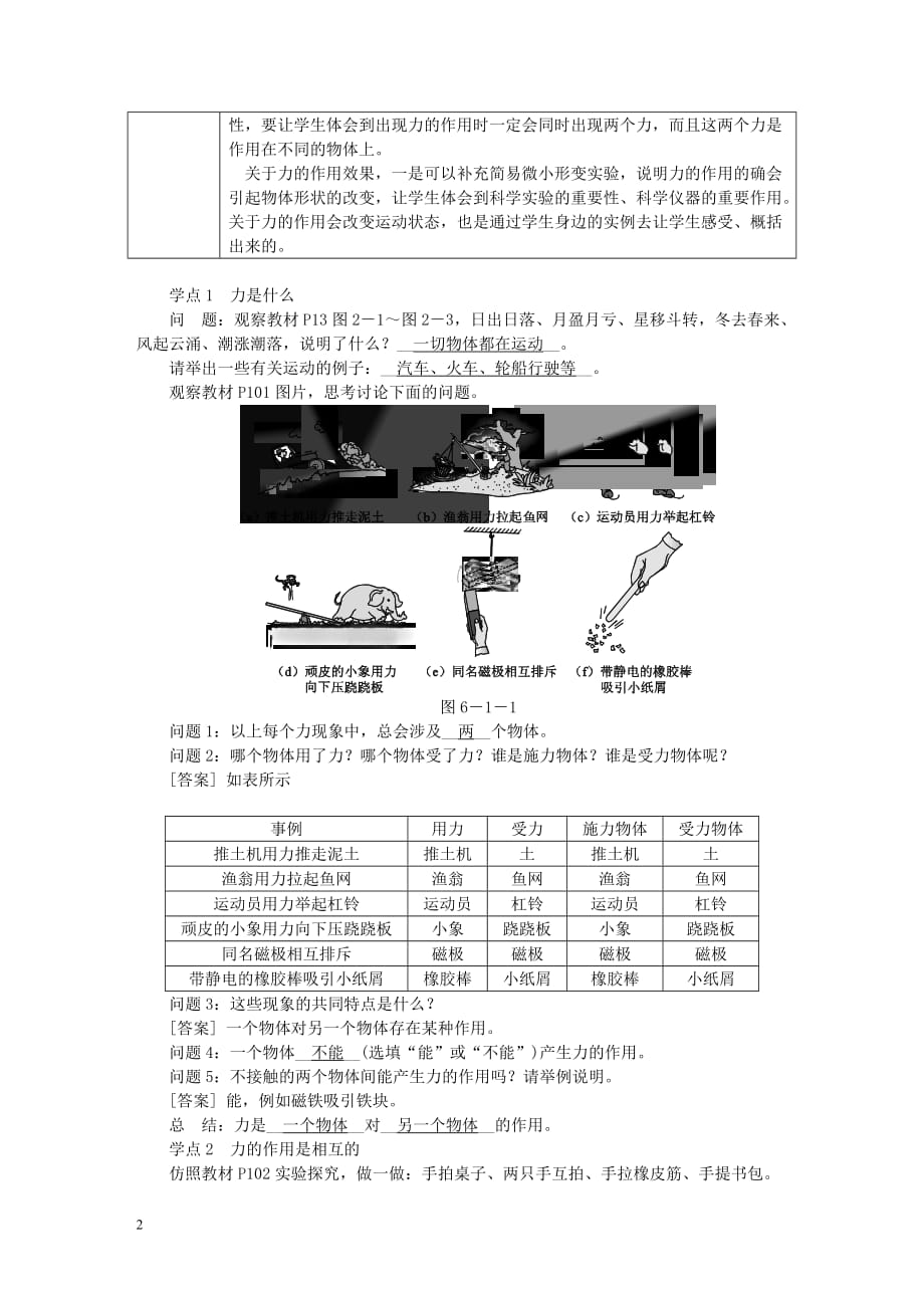 八年级物理全册 6.1力教案（新版）沪科版_第2页