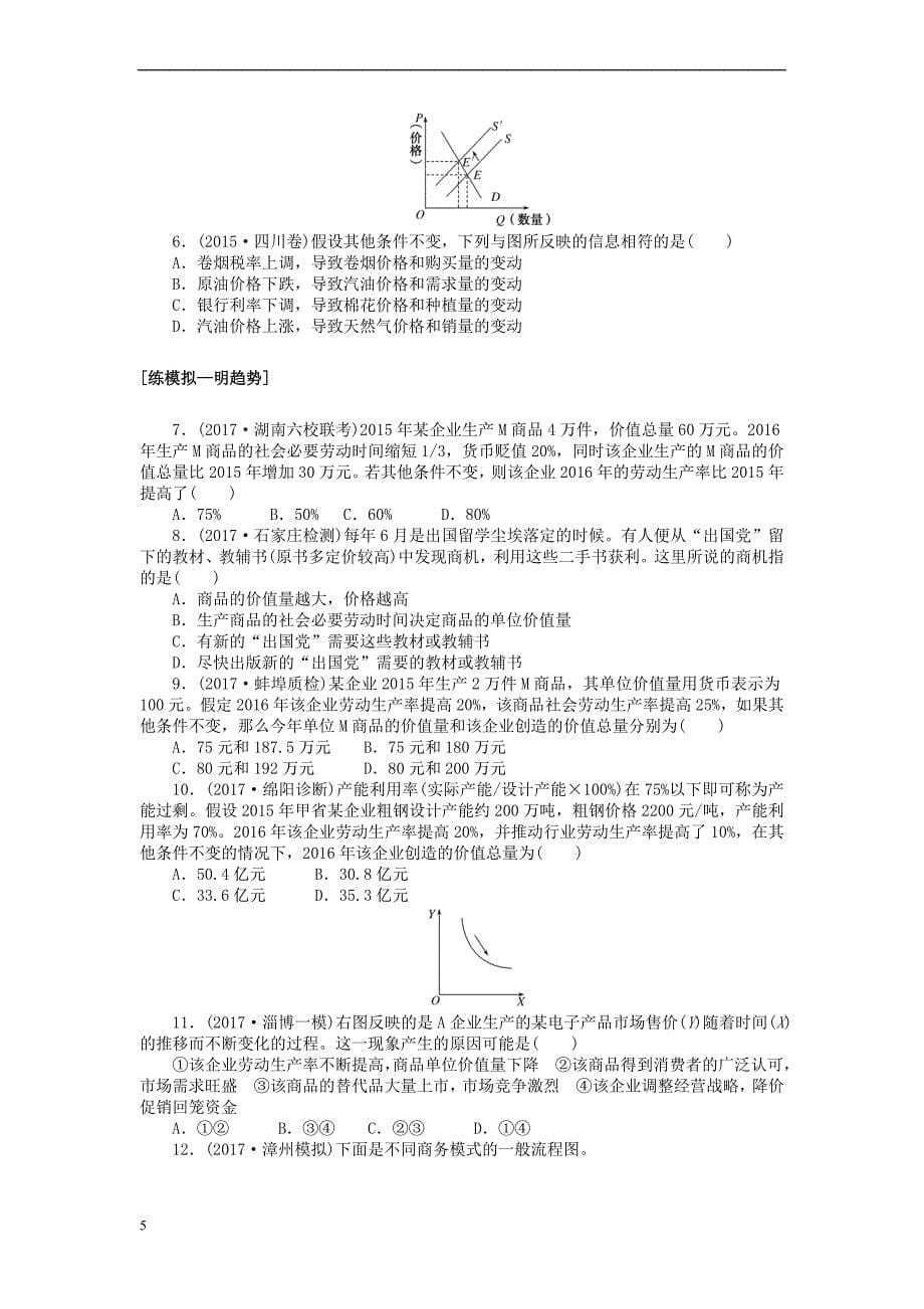 全程训练2018届高考政治一轮总复习第一单元 生活与消费 课练2 多变的价格 新人教版必修1_第5页