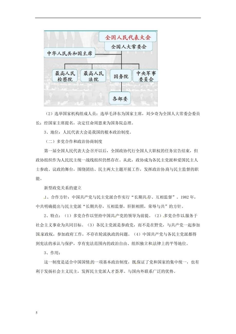 八年级历史下册 第二单元 向社会主义社会过渡 6 新中国的政治制度建设教案 岳麓版_第5页