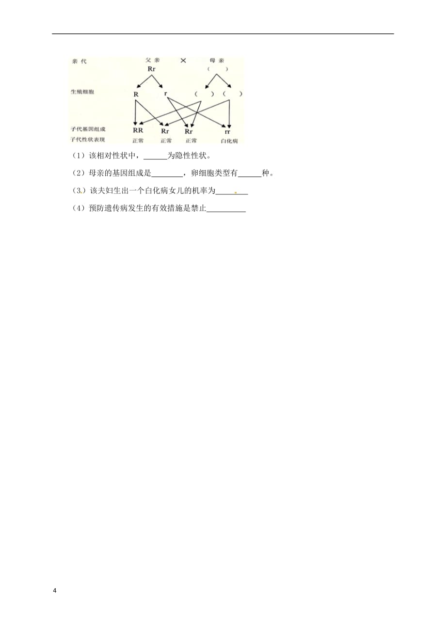 八年级生物下册6.2.3 遗传病与优生导学案 （新版）冀教版_第4页